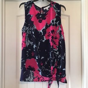 Pretty Side Tie Floral Tank Sleeveless Blouse Summer Vacation Cruise Large